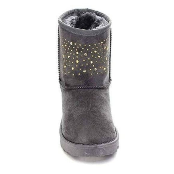 Via Pinky Grey Rivet Vegan Shearling Suede Fleece Boots NIB Winter Booties NEW - Picture 3 of 4